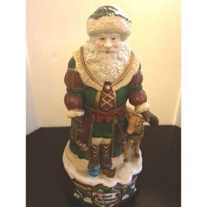 Vintage Santa Claus Figurine With Reindeer & Bluebird Music Box